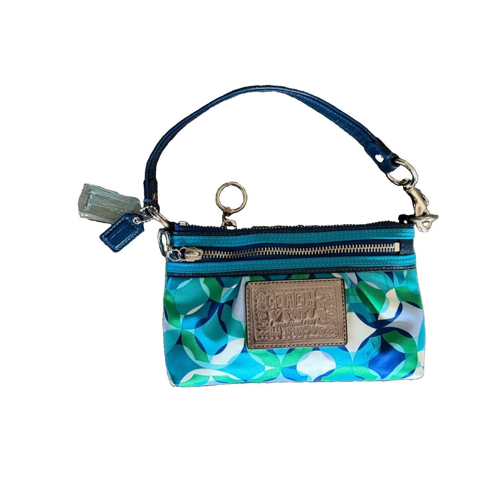 Y2K Coach Poppy Blue & Teal Geometric Op Art Kaleidoscope Mini Clutch Purse